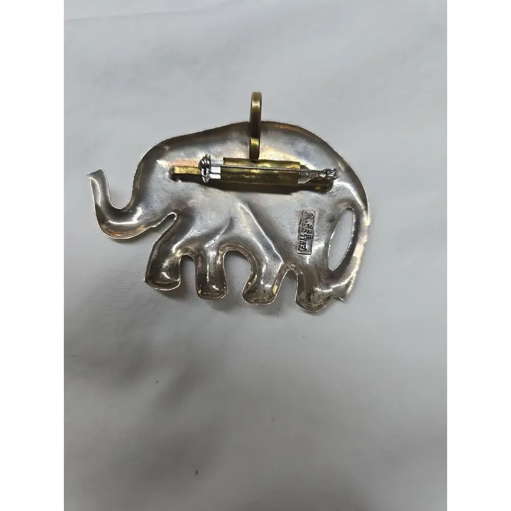 Sterling Silver Full Circle 925 Elephant Brooch Or Pendant